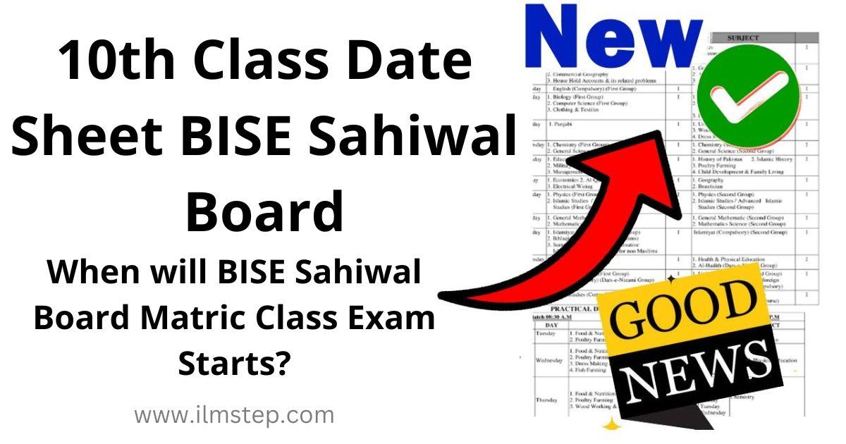 10th Class Date Sheet 2024 Bise Sahiwal Board
